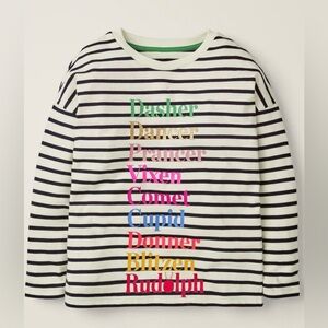 Mini Boden Striped Holiday Reindeer Tee | 4-5Y